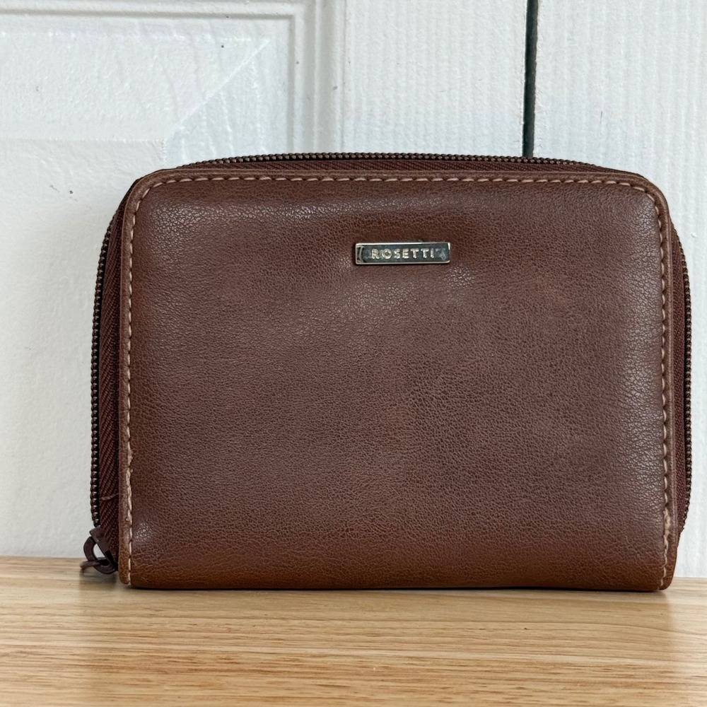 Rosetti Brown Zip-Around Leather Wallet